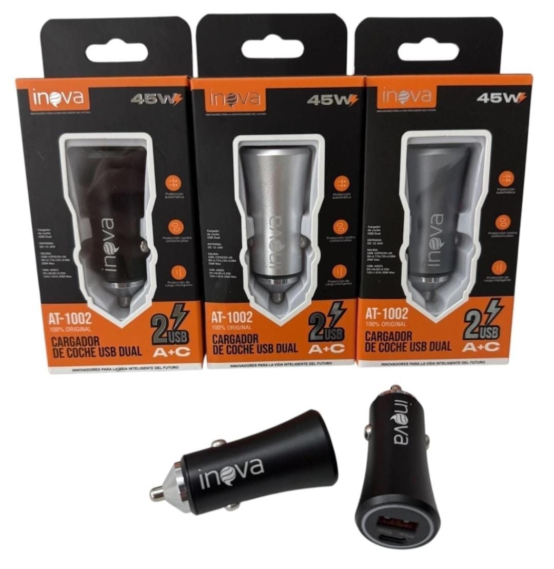 CABEZAL PARA AUTO DE CARGA RAPIDA 45W 1 USB + C __