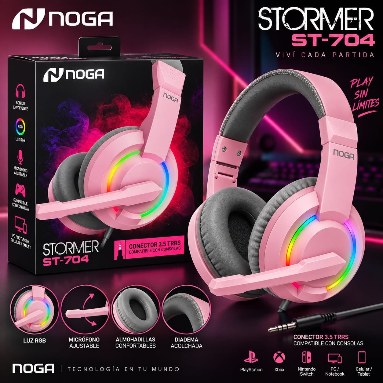 AURICULAR GAMER CON LUCES NOGA ST-704